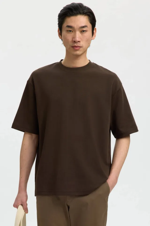 Selected oversized T-shirt bruin Delicioso