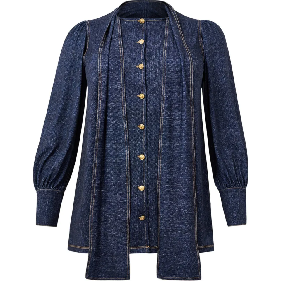 Yoek blouse dark blue denim, foto 2