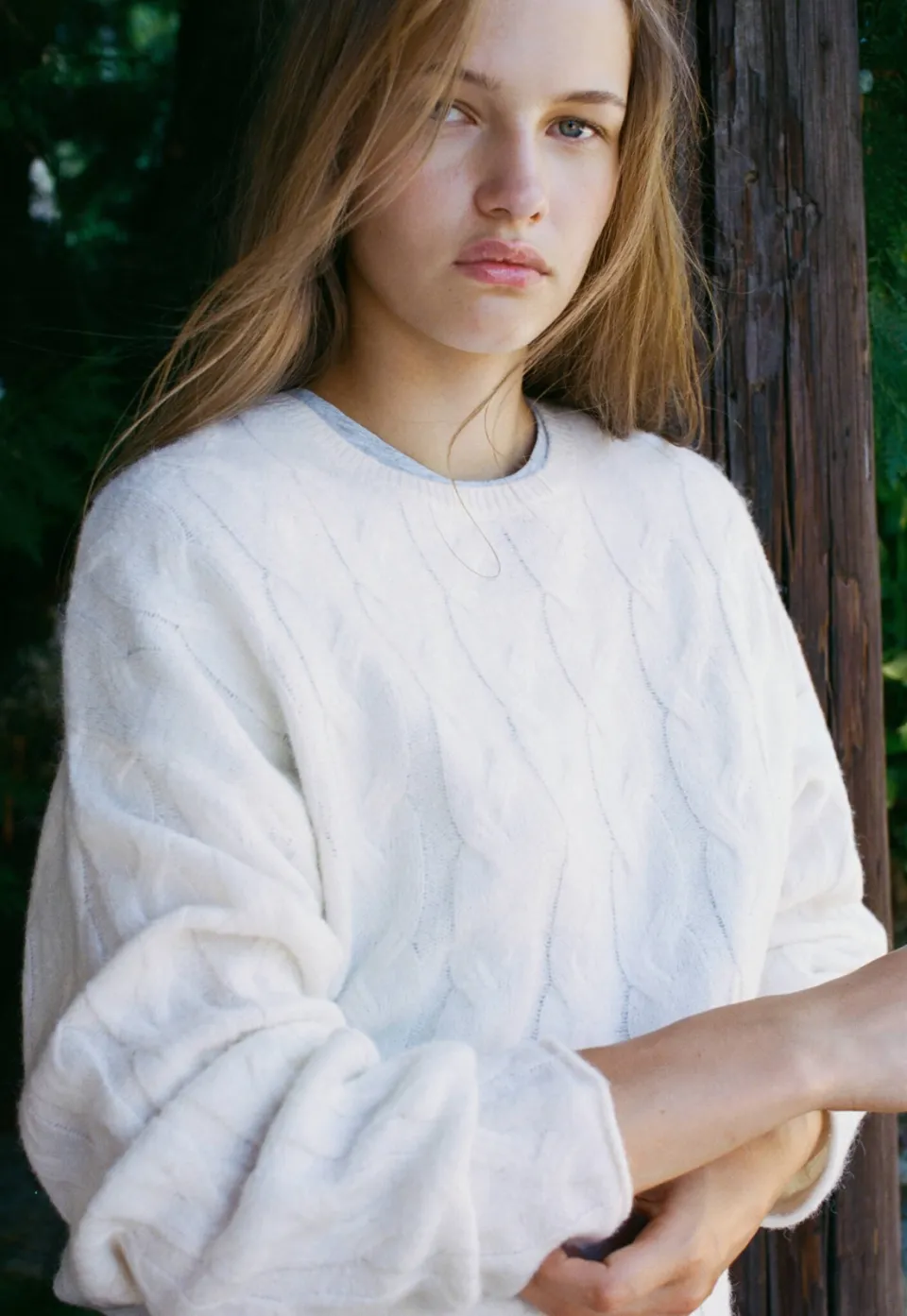 Mango TEEN trui met kabels en wol - lichtbeige, foto 3