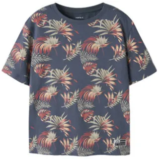 NAME IT T-shirt donkerblauw met bloemenprint
