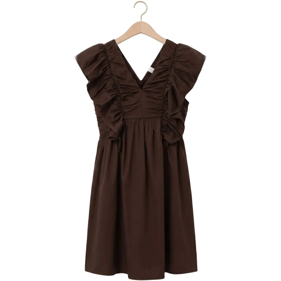 Yas Yasmagly jurk met ruches bruin, foto 3