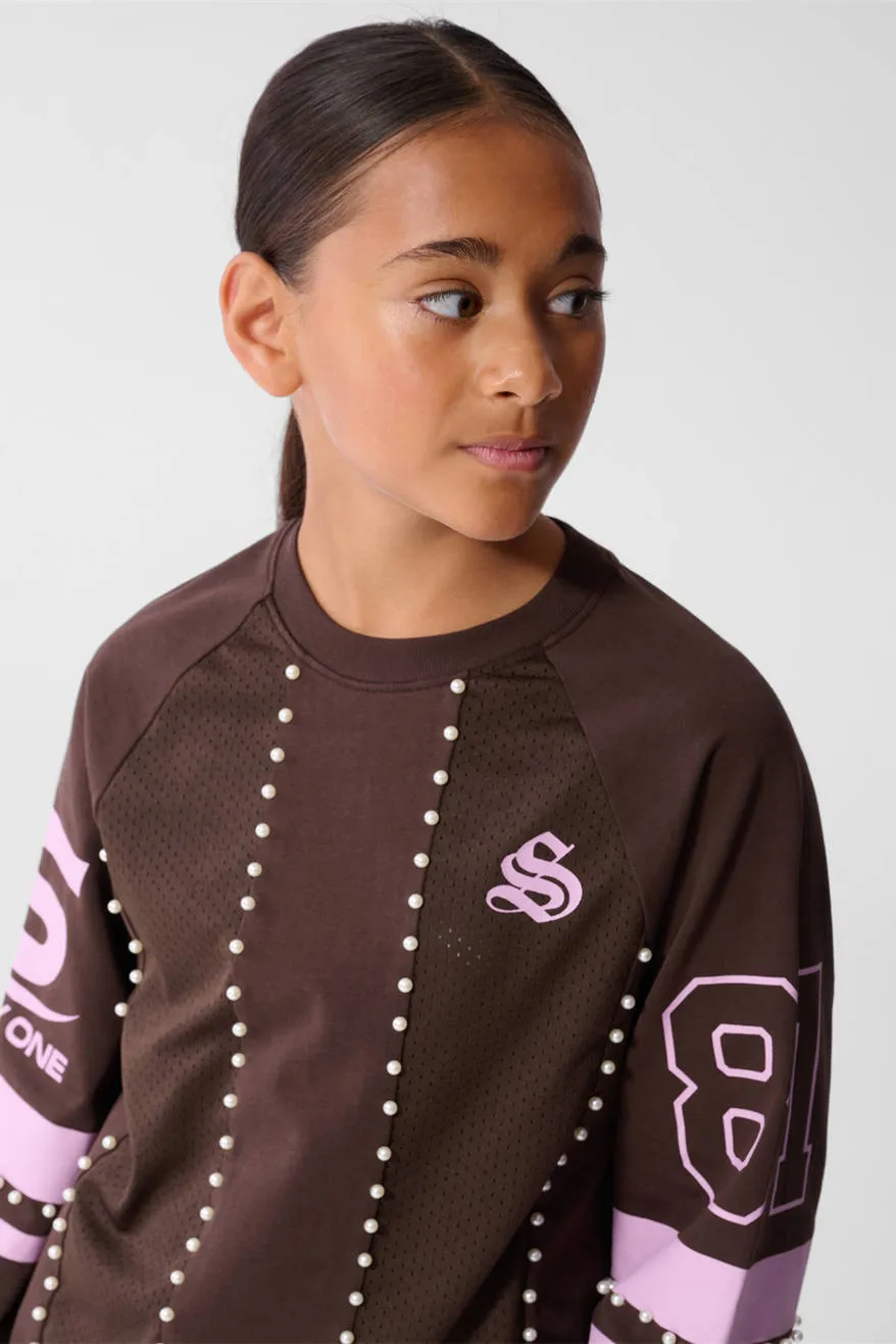 Shoeby gestreepte longsleeve donkerbruin/roze, foto 4