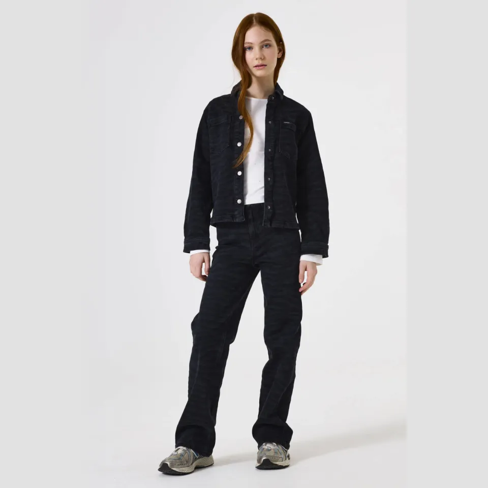 Garcia straight leg high waist straight leg jeans met zebraprint black denim, foto 4
