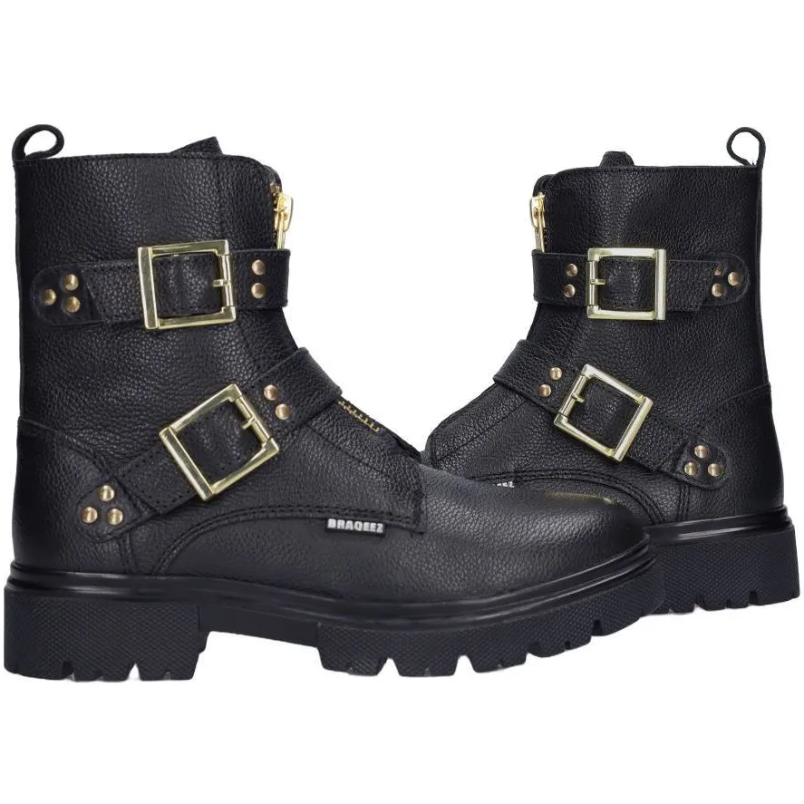 Braqeez chunky leren enkelboots - zwart, foto 6