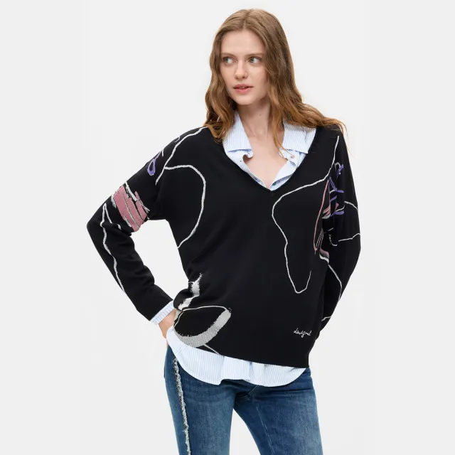 Desigual viscose trui met print - zwart, foto 2