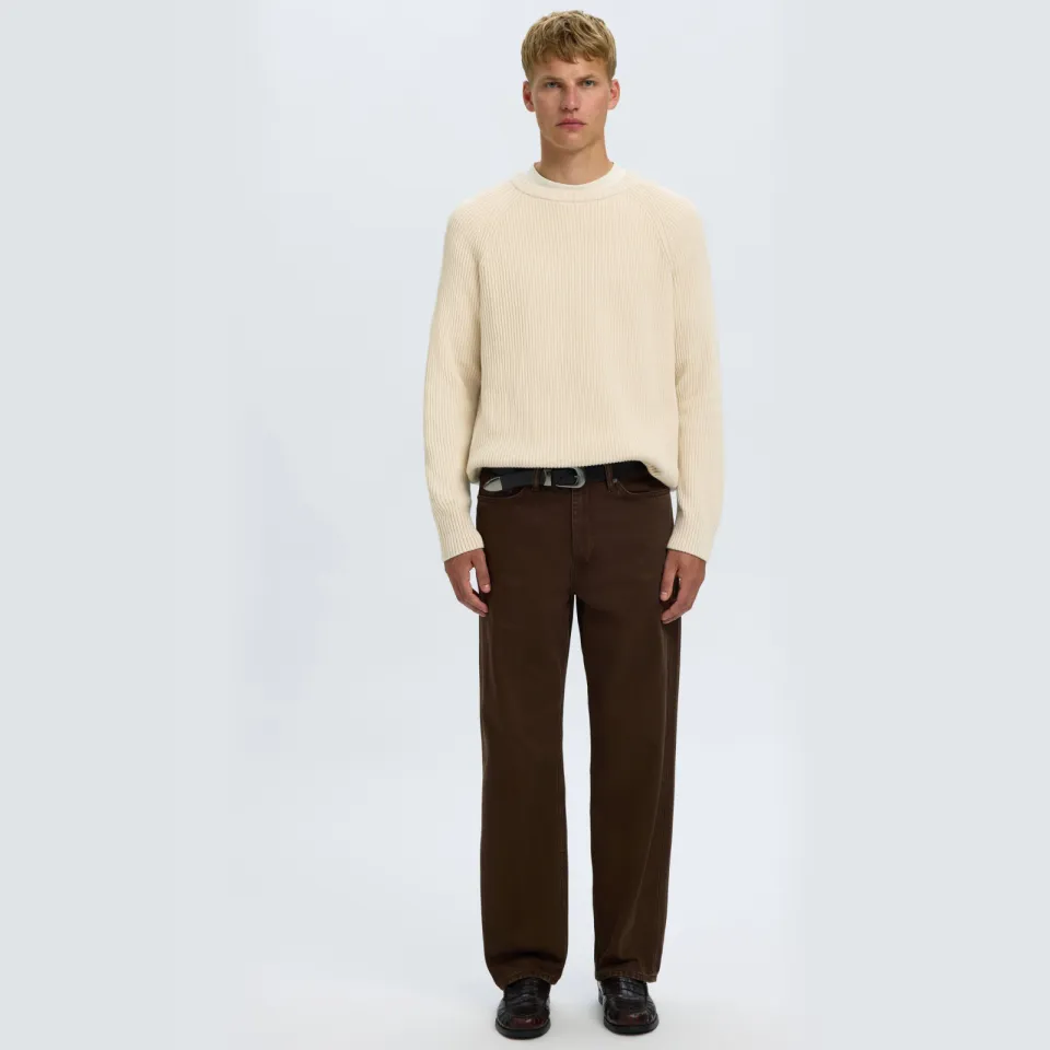 Selected katoenen relaxed fit gebreide trui - ecru, foto 3