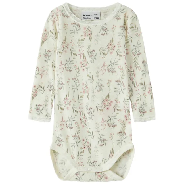 NAME IT BABY gebloemde romper met wol - ecru, foto 2