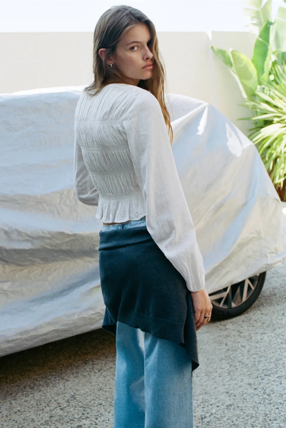 Mango blouse met smockwerk wit, foto 7