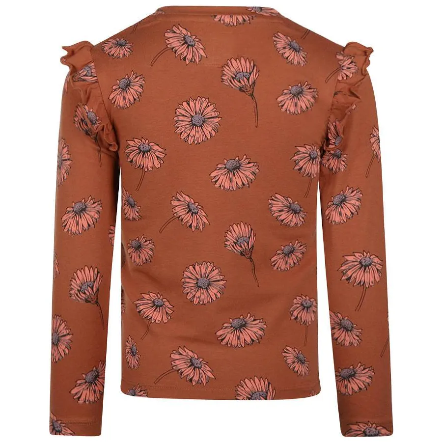 Koko Noko longsleeve met bloemenprint en ruches bruin, foto 2
