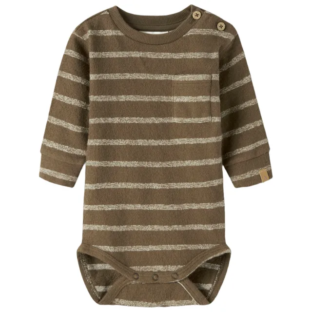 Lil' Atelier babyromper bruin gestreept Groen/ecru