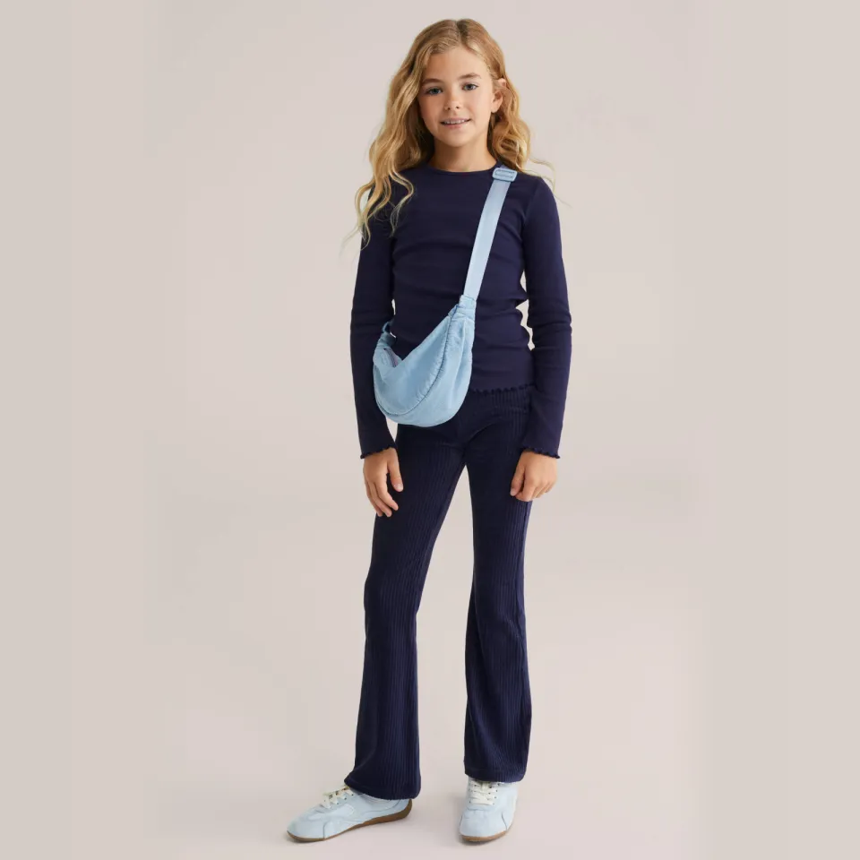 WE Fashion fluwelen flared broek marineblauw Blue Nights