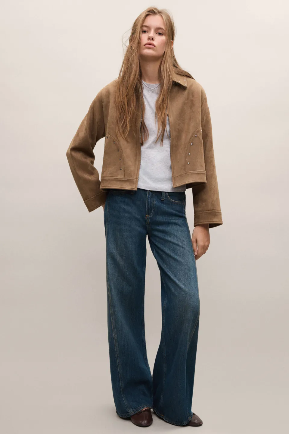 Mango suèdelook jasje met studs middenbruin, foto 3