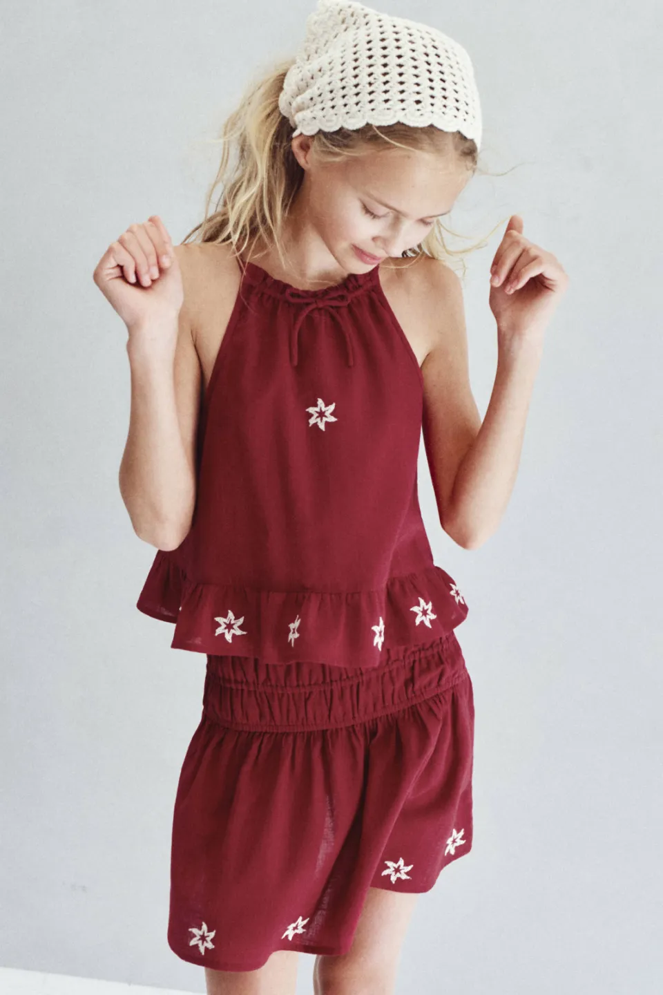 Mango Kids korte rok met borduursels rood