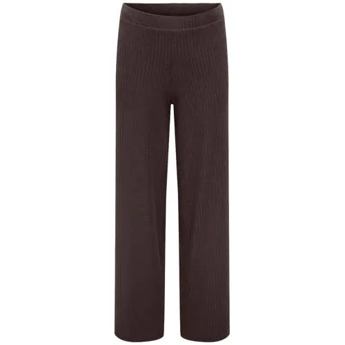 Only wide leg casual broek met textuur donkerbruin