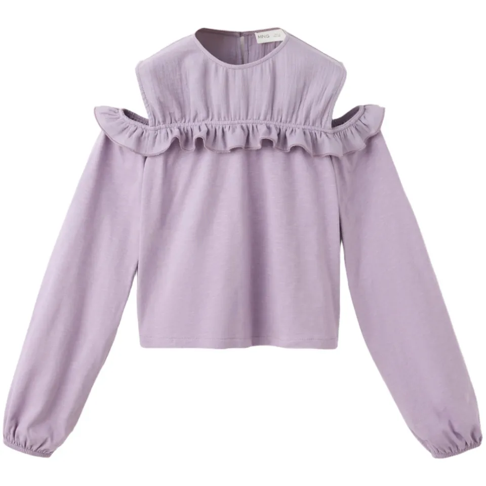 Mango blousetop met open schouders en ruches lila, foto 2