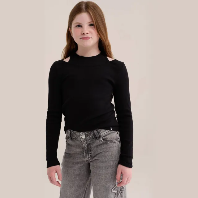WE Fashion longsleeve met schouderopening zwart