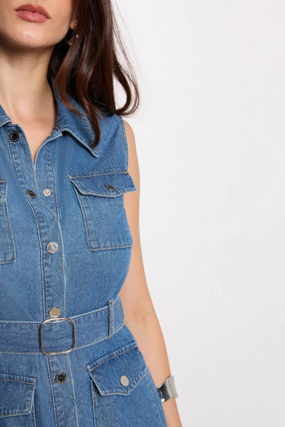 Morgan denim blousejurk medium blue, foto 4