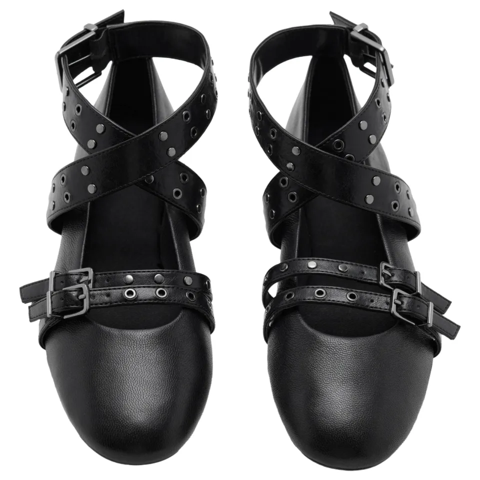 Mango TEEN leren ballerina's met studs - zwart, foto 5