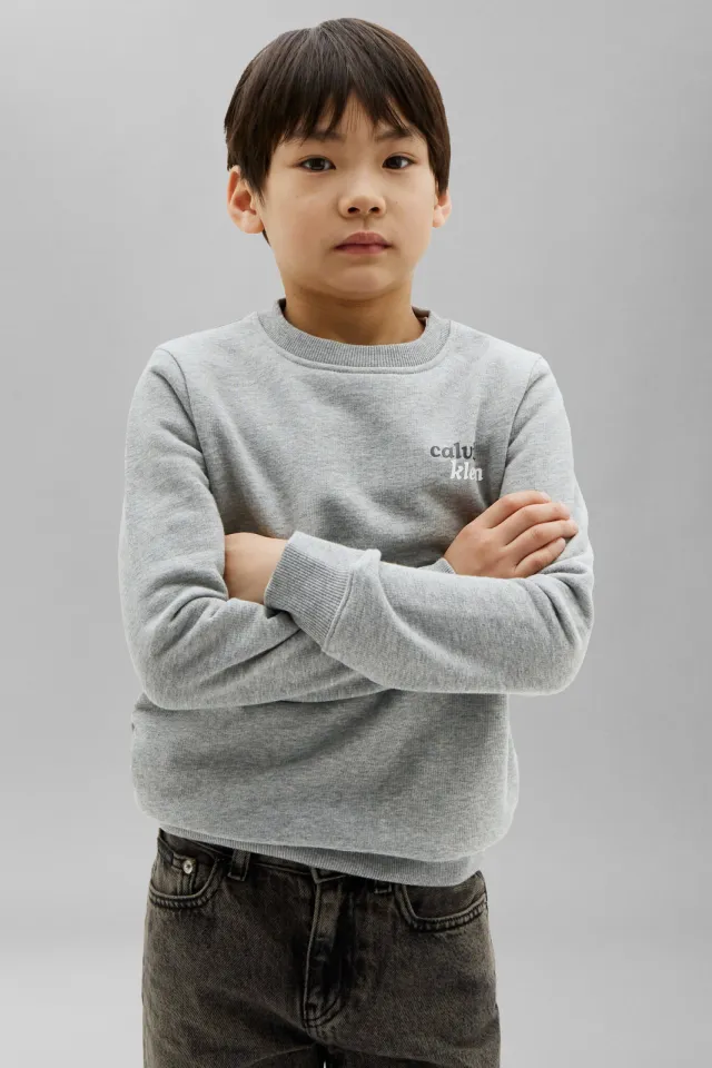 Calvin Klein sweater met backprint - grijs Grijs melange