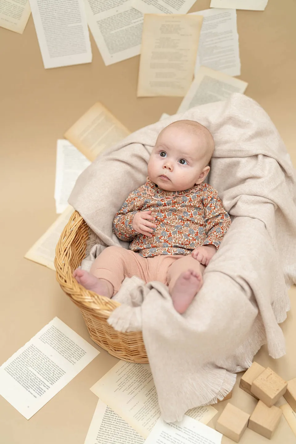 A Tiny Story longsleeve met peter pan-kraag beige Roze/beige/blauw