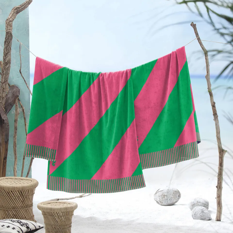 Seahorse Colorblock stripe strandlaken roze, foto 2