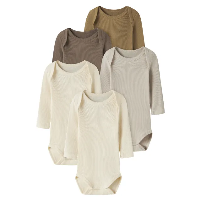 NAME IT BABY katoenen gebreide rompers (set van 5) Ecru/beige/bruin