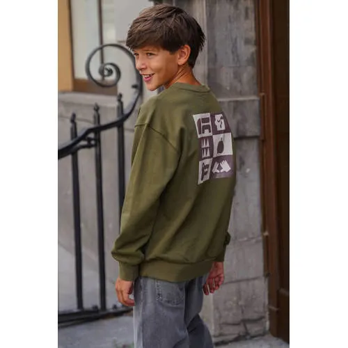 Like Flo rechtvallende sweater met backprint - olijfgroen, foto 3