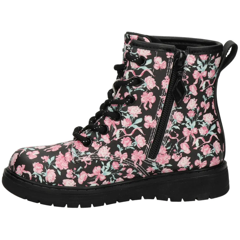 Skechers gebloemde enkelboots met profielzool - zwart/roze, foto 6