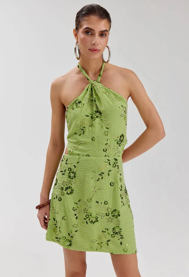 Harper & Yve Sora halterjurk met pailletten groen