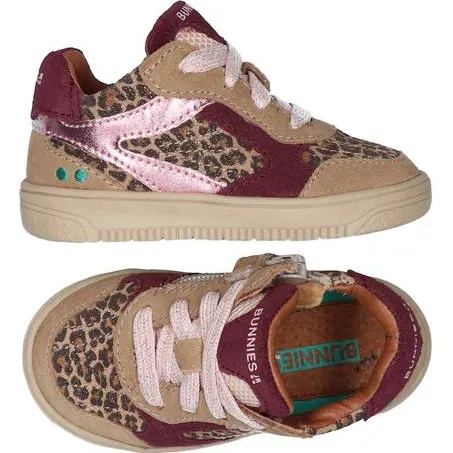 BunniesJR leren sneakers met panterprint - taupe/donkerrood/roze, foto 4