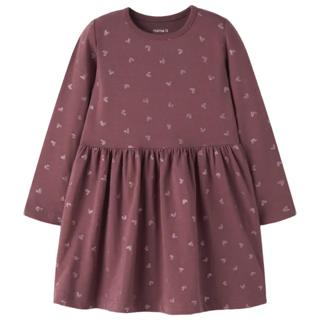 NAME IT MINI jurk met hartjes roodbruin