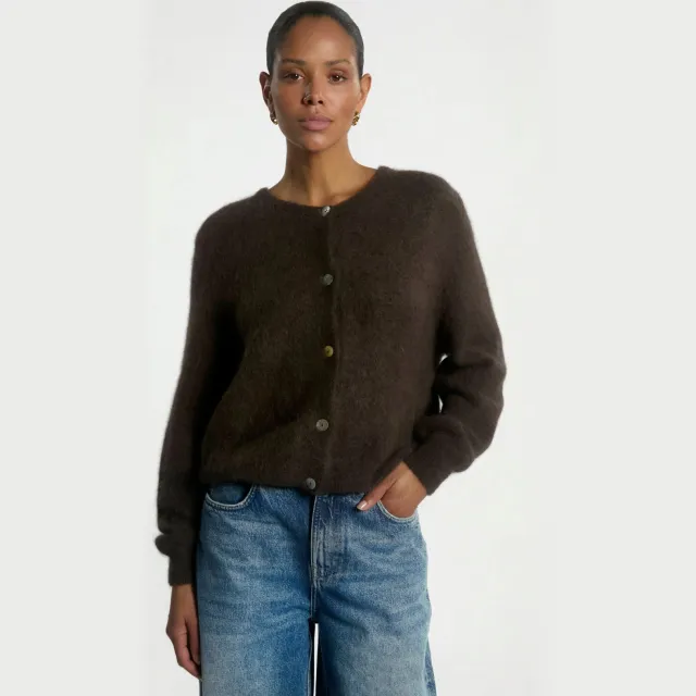 Aaiko gebreid vest met wol - donkerbruin