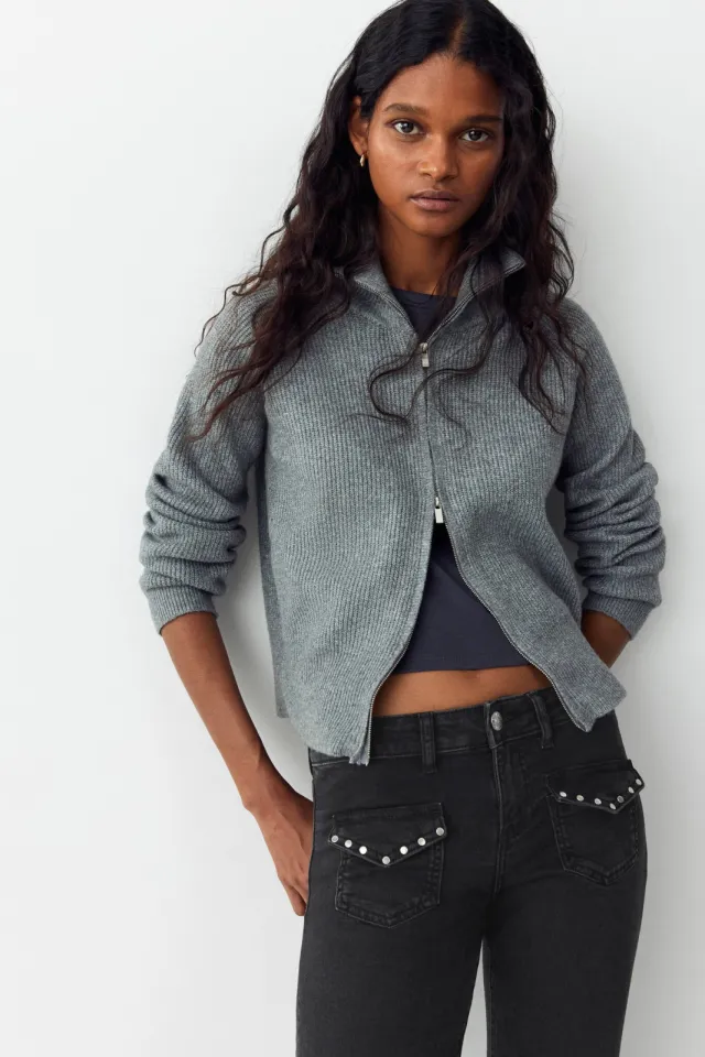 Mango TEEN low waist flared jeans met studs - grey denim, foto 6