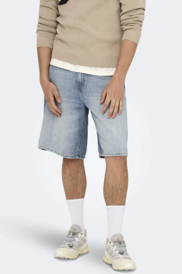 Only & Sons ONSCARL denim baggy short light blue denim
