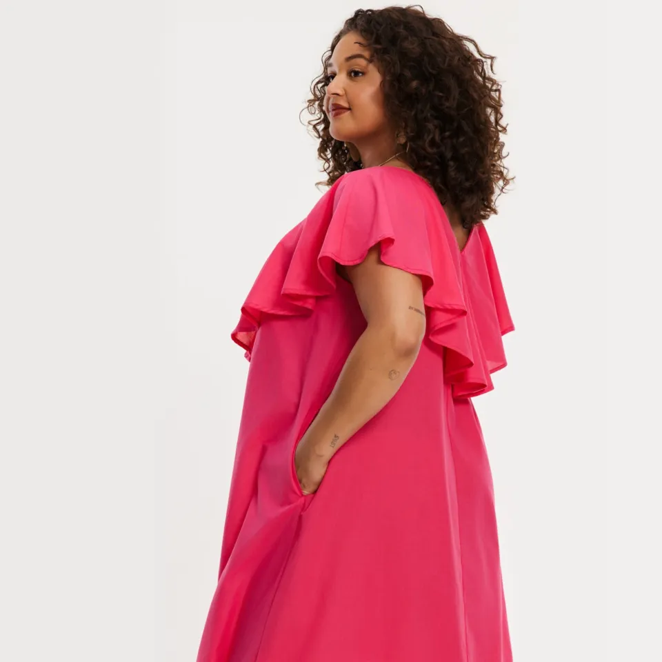 Yoek Swing jurk met ruches roze, foto 3