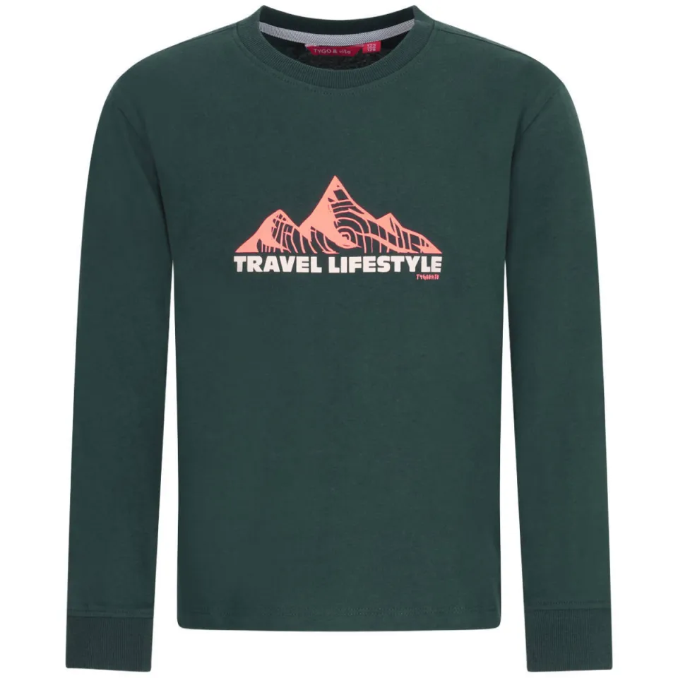 TYGO & vito jersey longsleeve met print donkergroen, foto 3