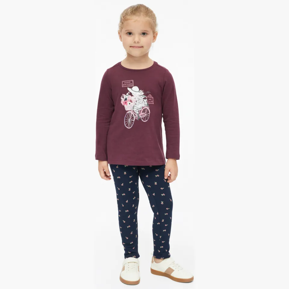 s.Oliver thermo fleece legging met bloemenprint marineblauw