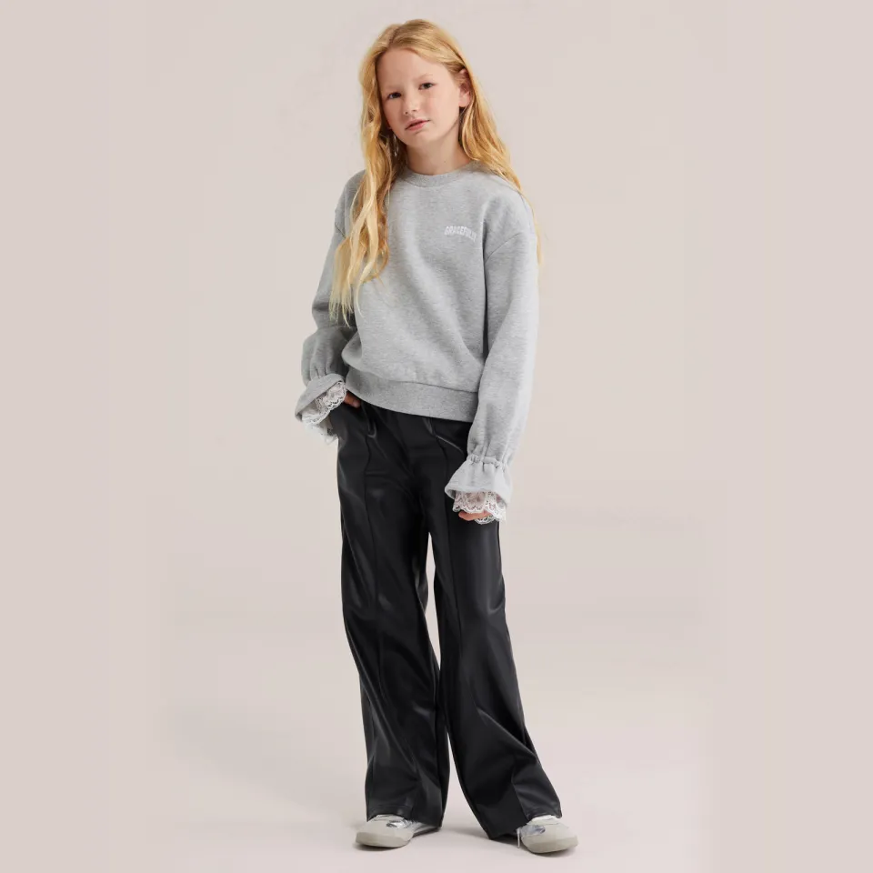 WE Fashion imitatieleren straight leg coated broek zwart