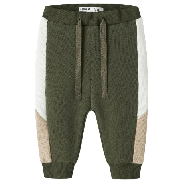 NAME IT joggingbroek olijfgroen/beige/wit
