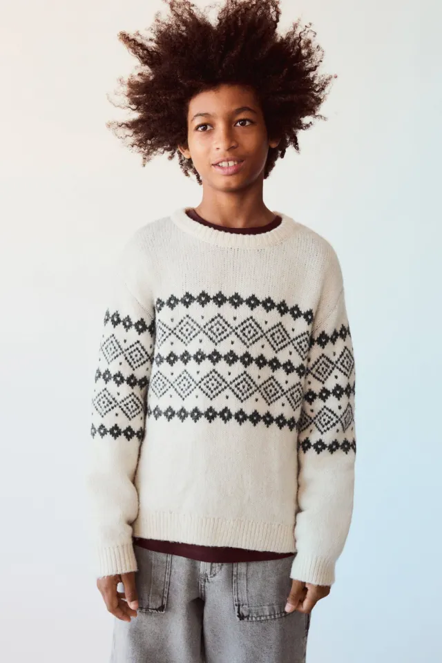Mango Kids trui met print en wol - lichtbeige
