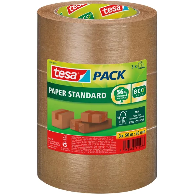 Tesa verpakkingsplakband Paper Standard, ft 50 mm x 50 m, pak van 3 stuks Bruin
