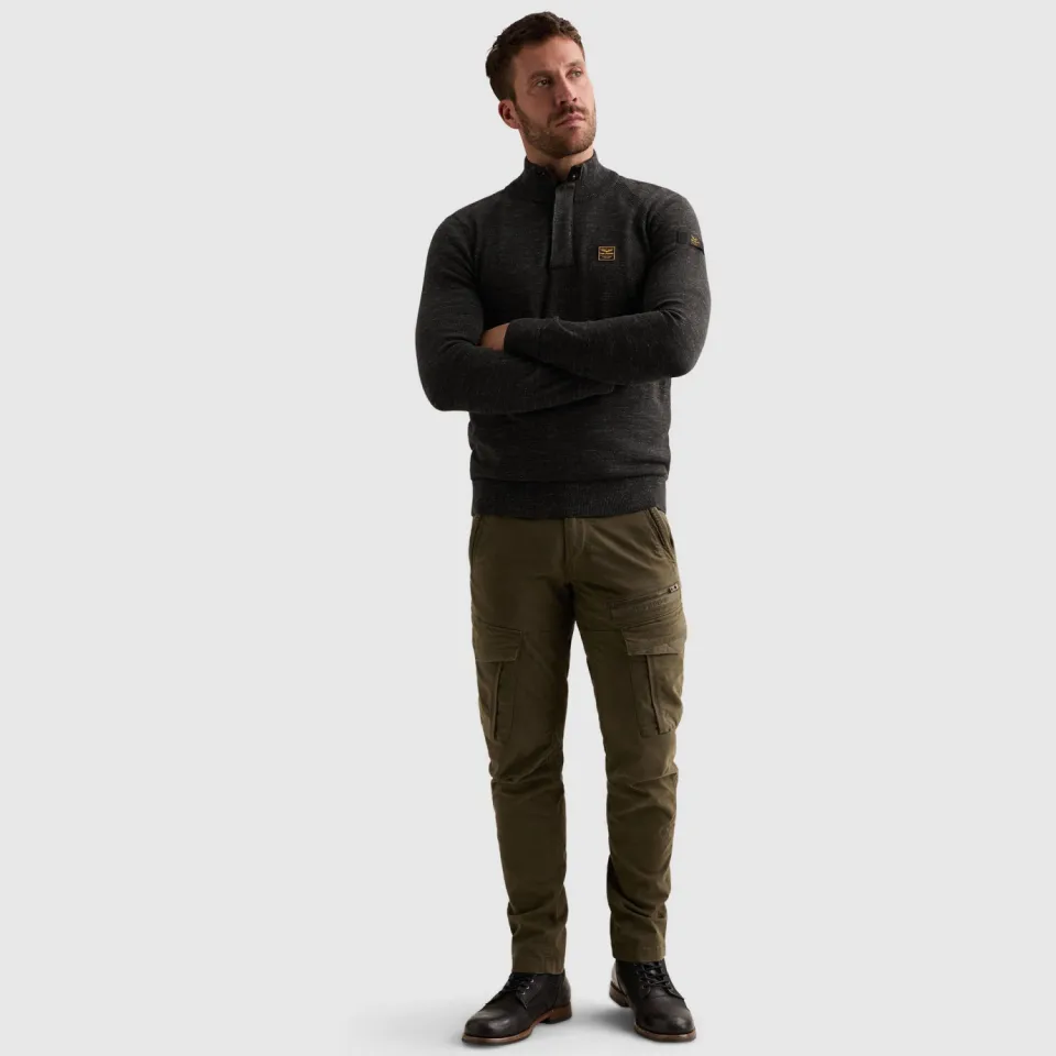 PME Legend katoenen regular fit gemêleerde gebreide trui - zwart Donkergrijs