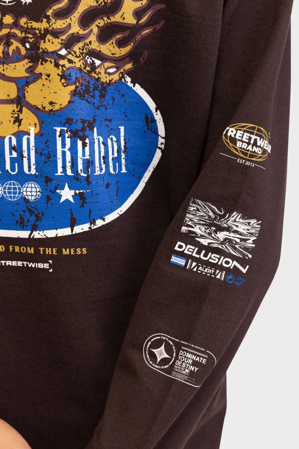 Redefined Rebel longsleeve met print donkerbruin, foto 3