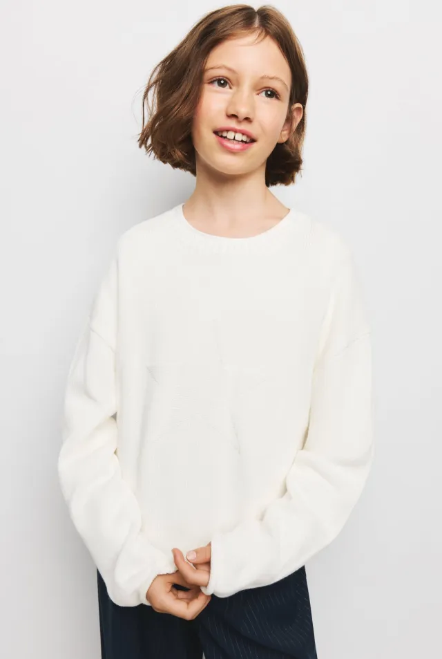Mango Kids katoenen gebreide trui met sterren - ecru