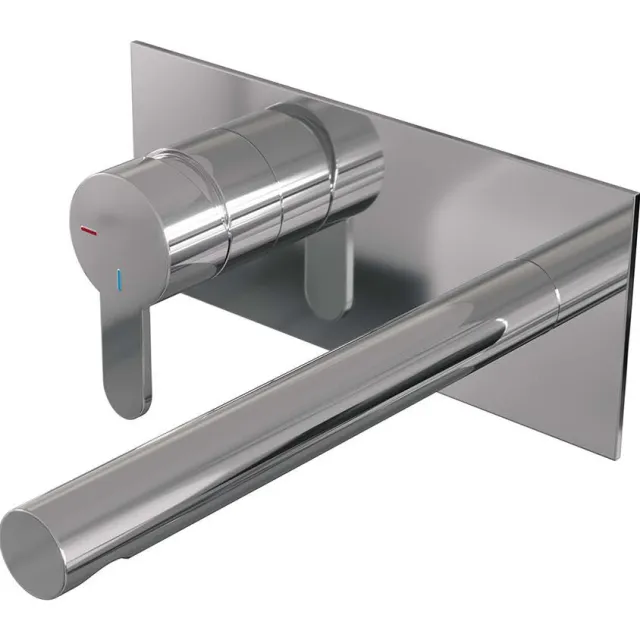Brauer Inbouw Wastafelmengkraan Brauer Chrome Edition Coldstart Rechte Uitloop Korte Platte Hendel Links Chroom Met Afdekplaat