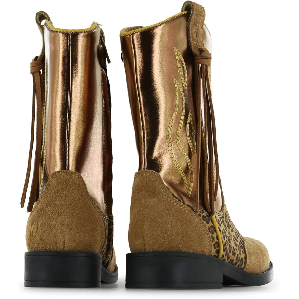 Shoesme western suède laarzen met panterprint - cognac, foto 5