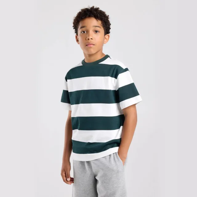 America Today gestreept T-shirt groen en wit Wit/groen