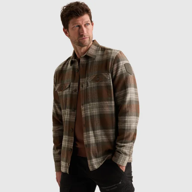 PME Legend regular fit geruit overhemd - bruin Cappucciono