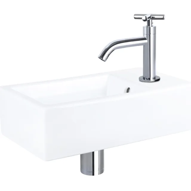 Differnz Fonteinset Differnz Force Keramiek 40x22x11.5 cm Wit Met Gebogen Kruis Kraan Chroom