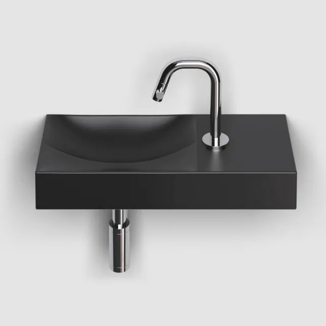 Clou Vale Fontein Met Kraangat Rechts Met Geïntegreerde Afvoer Zwart Mat Keramiek 45 cm